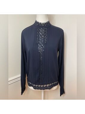 Promod Lace Detail Mock Neck Blouse EU 38